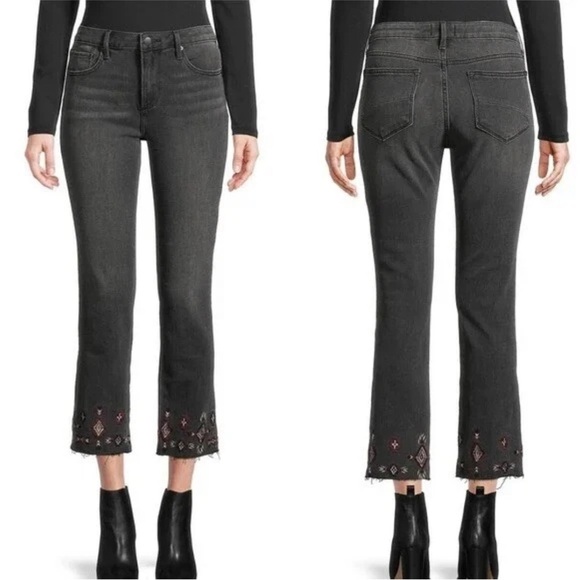 Driftwood Colette Embroidered Jeans Sz 27 Crop Straight Raw Hem Boho Western - Picture 1 of 7